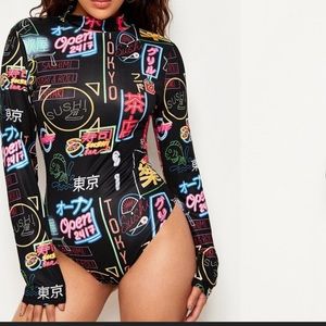 Mock Neck Graffiti Bodysuit